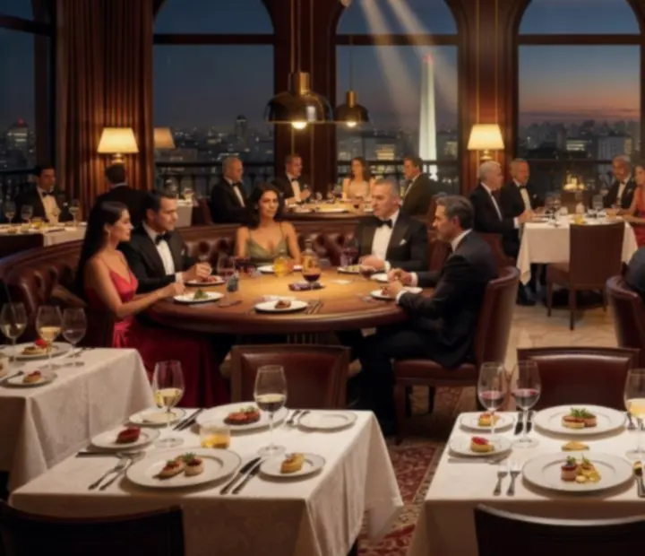 Salón gastronómico de lujo y mesa de poker iluminada en Nochesdenaipes