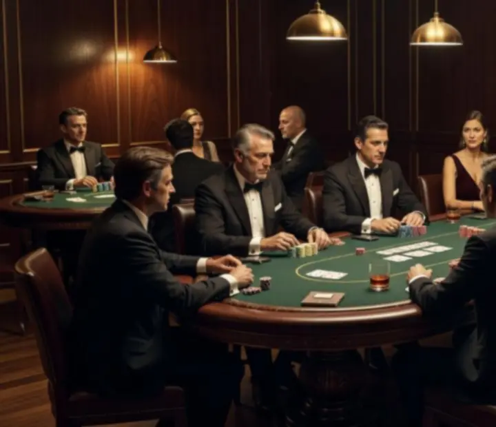 Mesa de poker elegante junto a platos gourmet en un salón íntimo