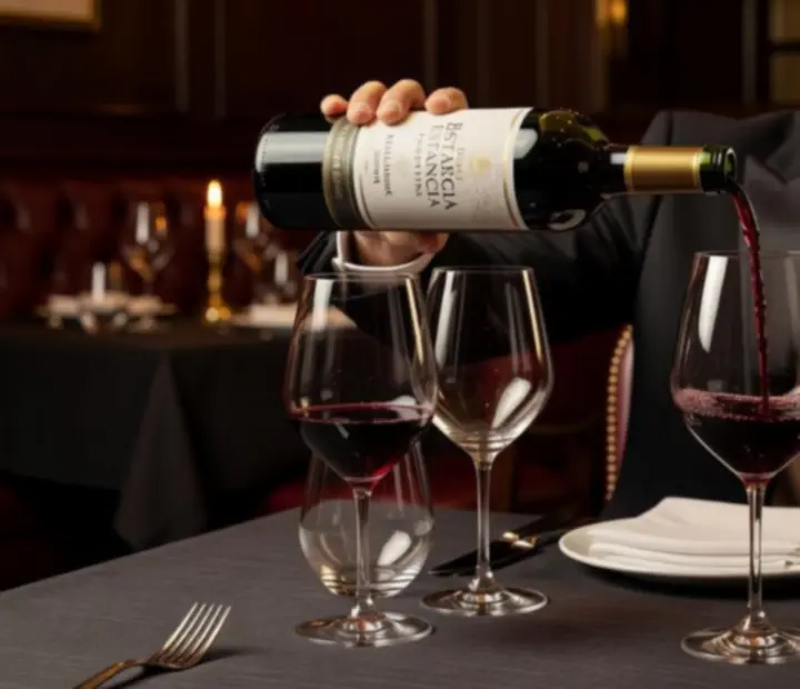 Servicio de vino premium con copas de cristal y botella de vino argentino
